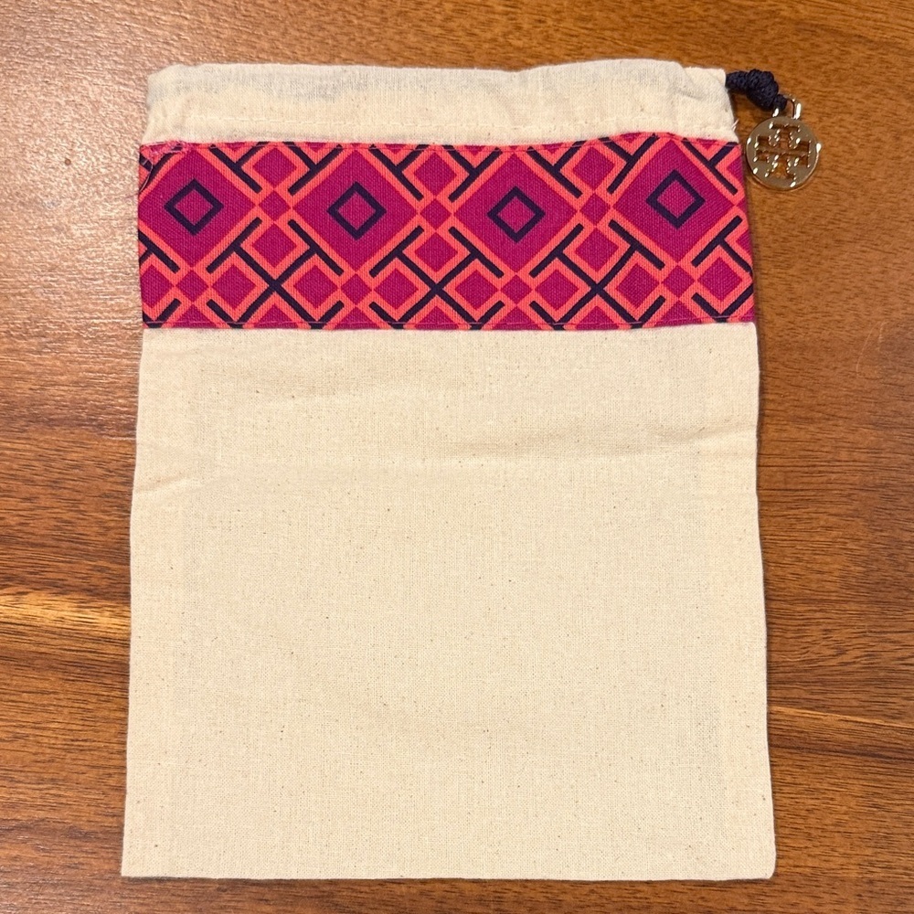 Tory Burch Small Canvas Dust Bag Pink Trim 8.5" x 6.25"